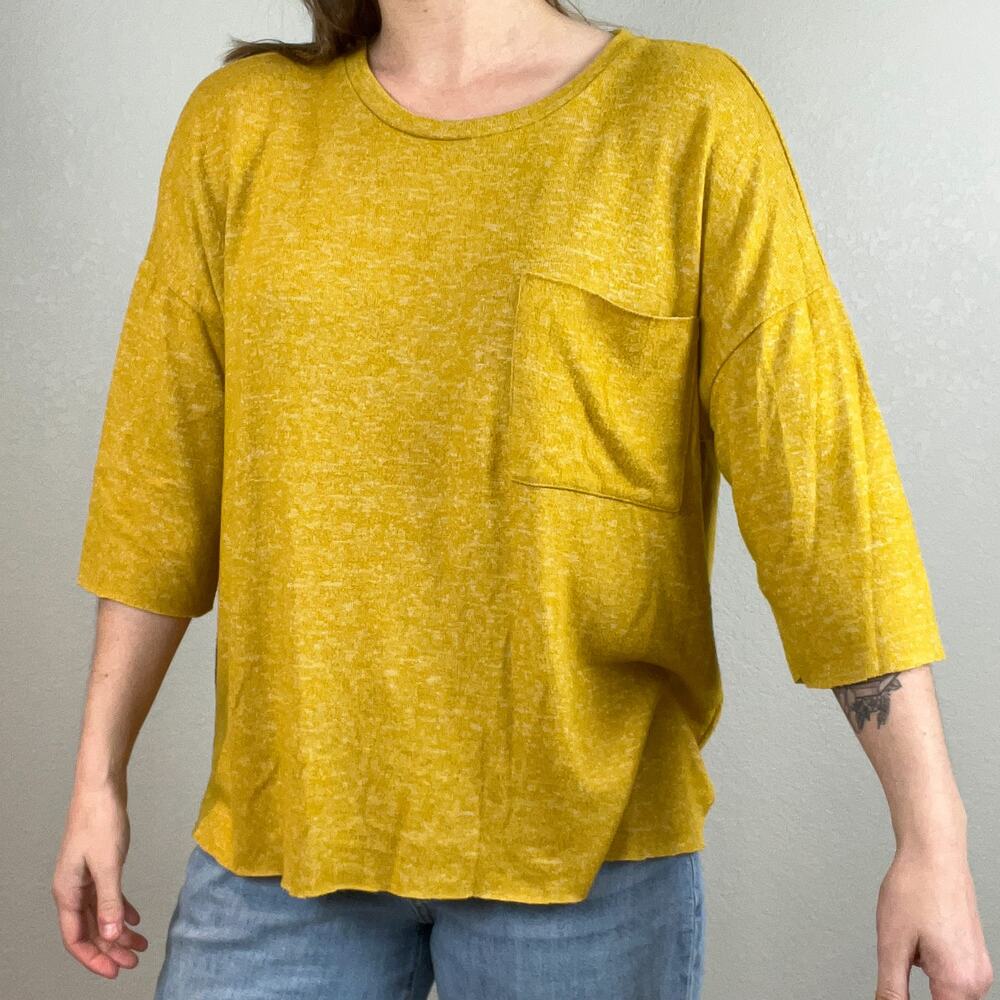 Philosophy, Mustard Yellow, 3/4 sleeve soft knit shirt